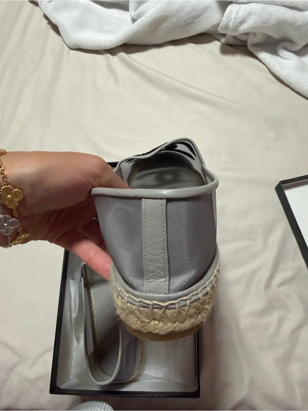 AUTHENTIC CHANEL Black & Gray Mesh Espadrilles with Jute Sole